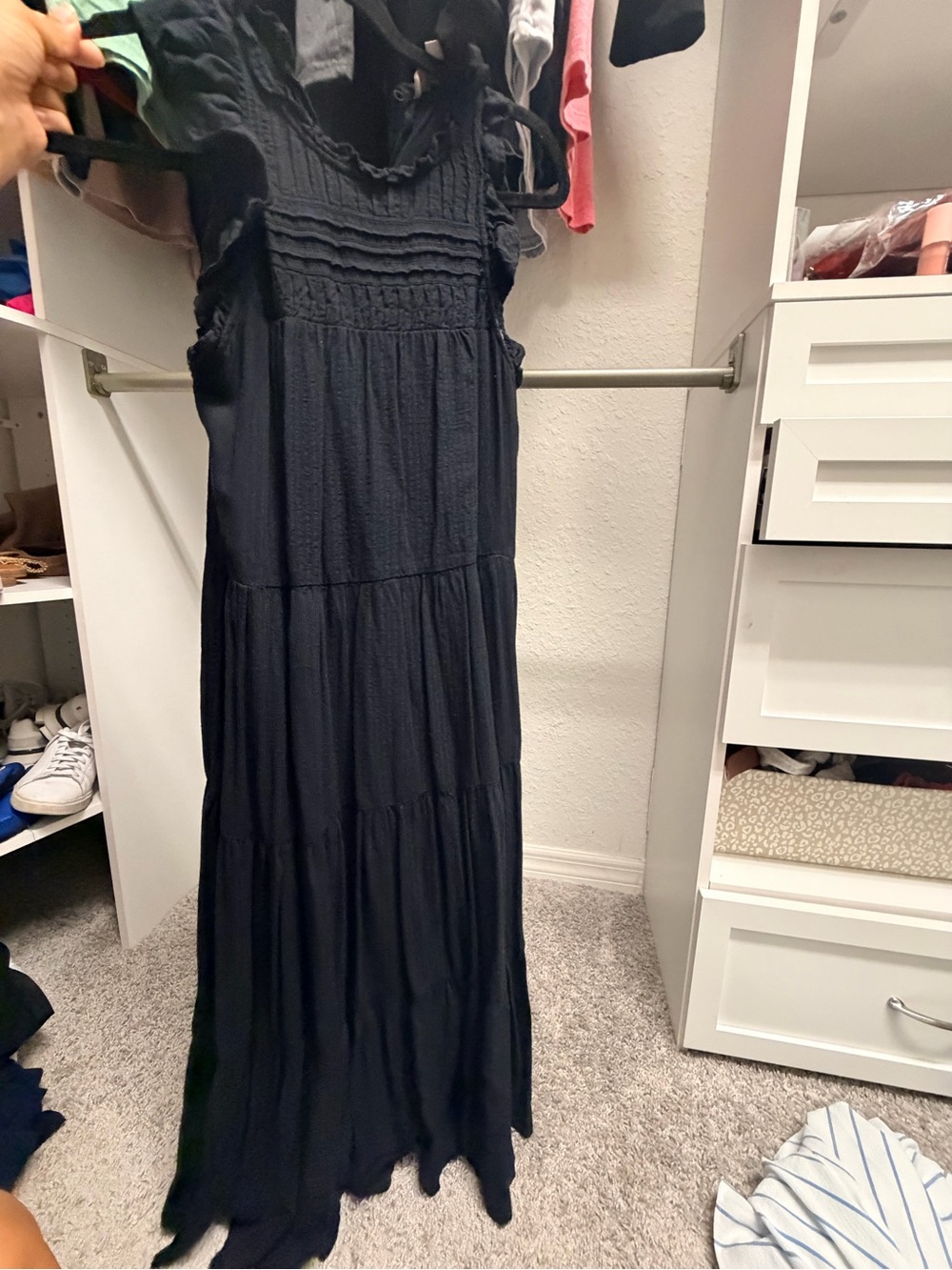 LOFT Black Midi Dress with Ruffle Sleeves